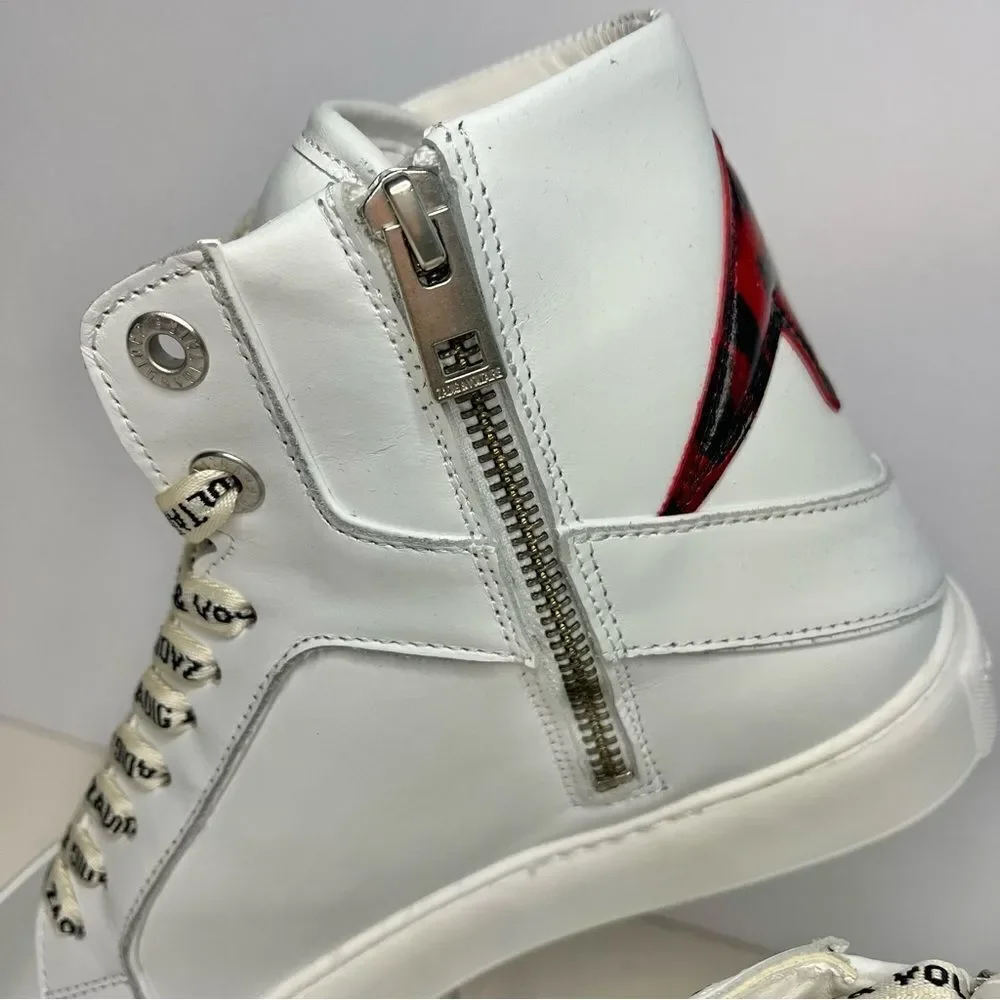 Zadig and Voltaire High Flash Calfskin Sneakers, Red‎ Lightening Bolt, 7, NIB - Picture 10 of 15